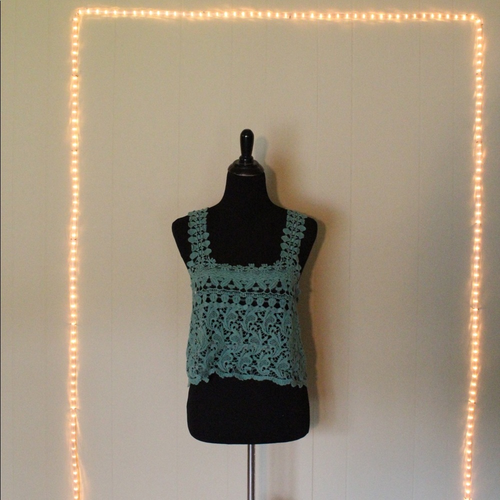 Free People blue knit crochet cropped top